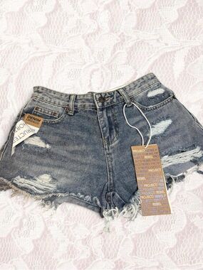 rebels Faded Blue Distressed Denim Jean Shorts